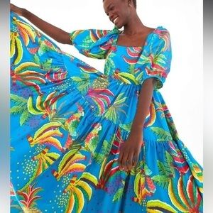 HOST PICK🎉🎉▶️ Farm Rio ◀️ Tropics Tiered Midi Dress Size XS